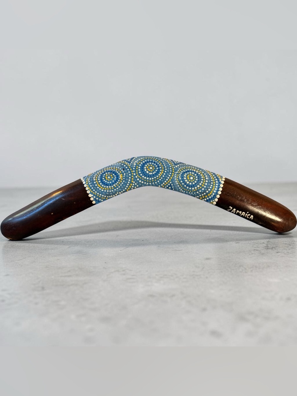 Hand-Painted Boomerang with Blue Dot Motif. Excellent shape. Travel. Souvenir